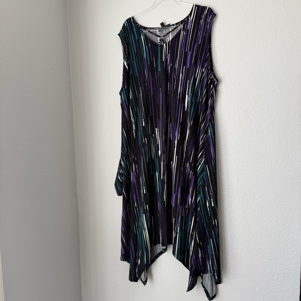 Any Wear by Catherines Asymmetrical Tunic‎ Dress Striped 3X Purple Teal Casual